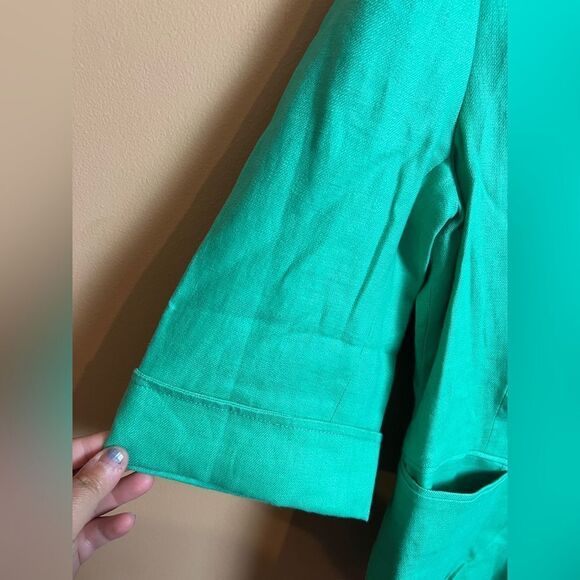 Lafayette 148 New York Size 6 Linen Kelly Green 3/4 Sleeve Blazer Jacket - Picture 4 of 6